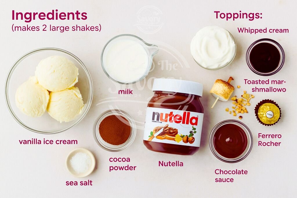 Ingredients laid out for Nutella milkshake