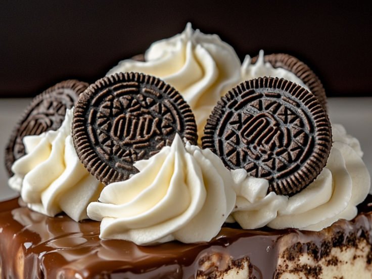 Decorated Oreo Ice Cream Cake ready to serve